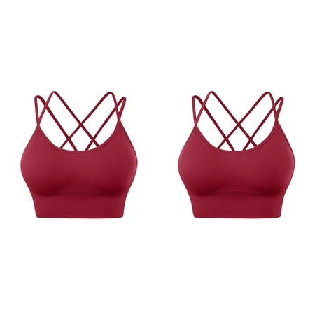 

Bra 2PC Womens Cross Back Sport Bras Padded Strappy Criss Cross Cropped Bras For Yoga Workout Fitness Low Impact Bras Polyester running sports bras for women Wine