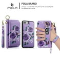 thumbnail image 4 of Multifunctional Wallet Case For iPhone 6 Plus / 6S Plus with RFID Blocking Card Slots,Detachable Purse Soft PU Leather Magnetic Snap Hand Strap Zipper Pocket Cute Flower Case with Carabiners,Purple, 4 of 14
