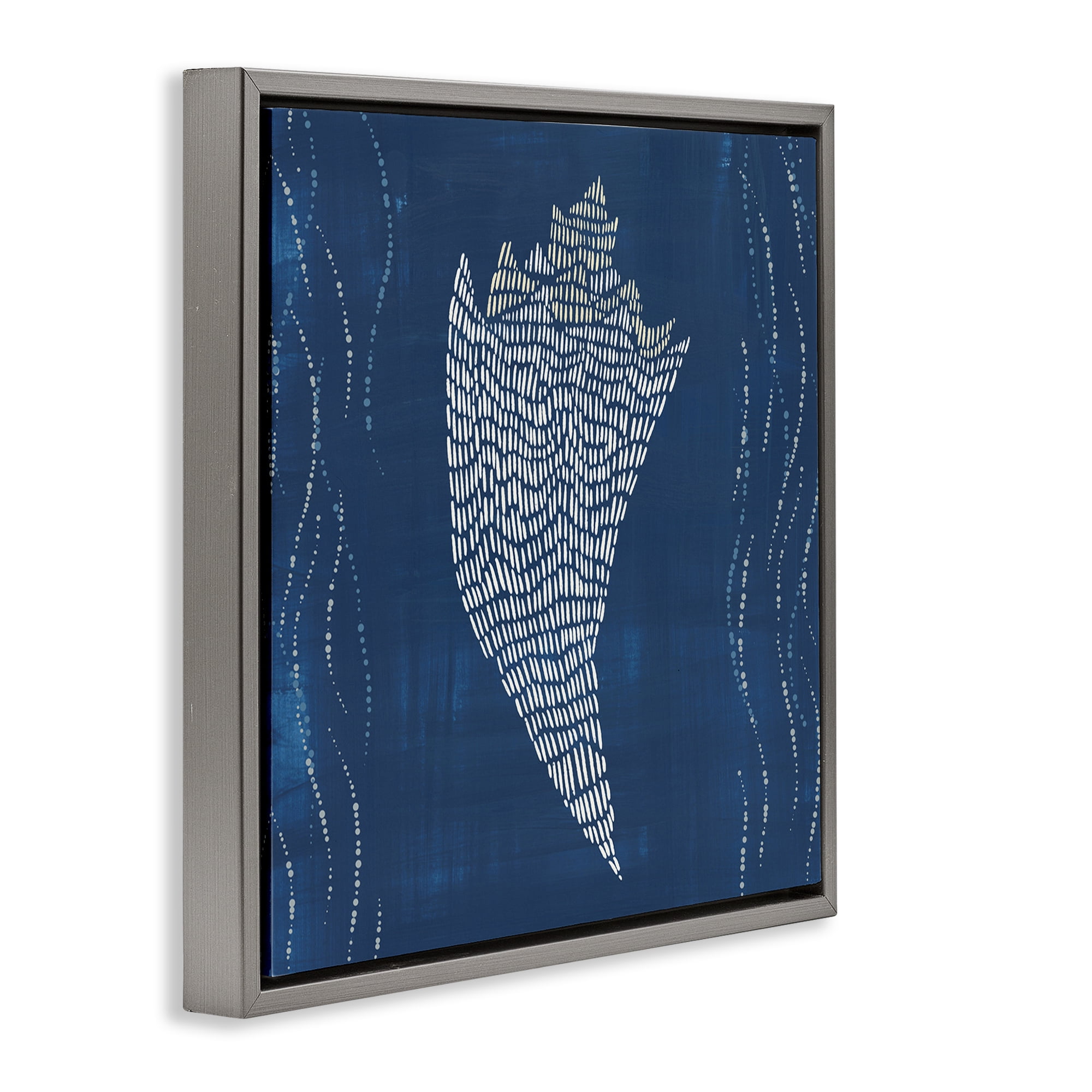 Stupell Industries Conch Shell on Blue Coastal Painting Gray Floater Framed Canvas Art Print Wall Art, 18 x 18