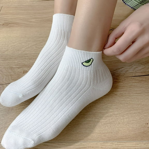 MLINS 4 Pairs Fashion Short Socks Creative Embroidery Socks Stylish Ankle Socks Cotton Low Cut Socks for Women Girls (White, Average Size)