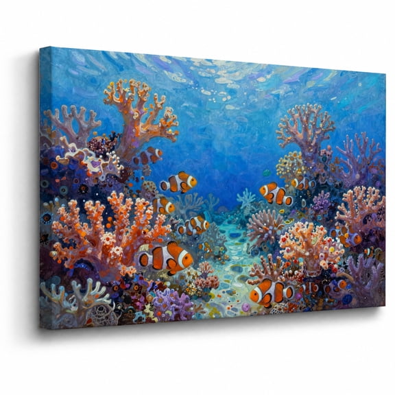 Coral Reef Canvas Wall Art Framed Decor Clownfish Tropical Ocean Sea Life Landscape canvas print for bathroom bedroom or living room