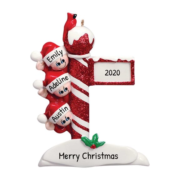 Personalized Family of 3 Christmas Ornament 2024 Kids on Red Street Post 1 Count -Ornaments by Elves