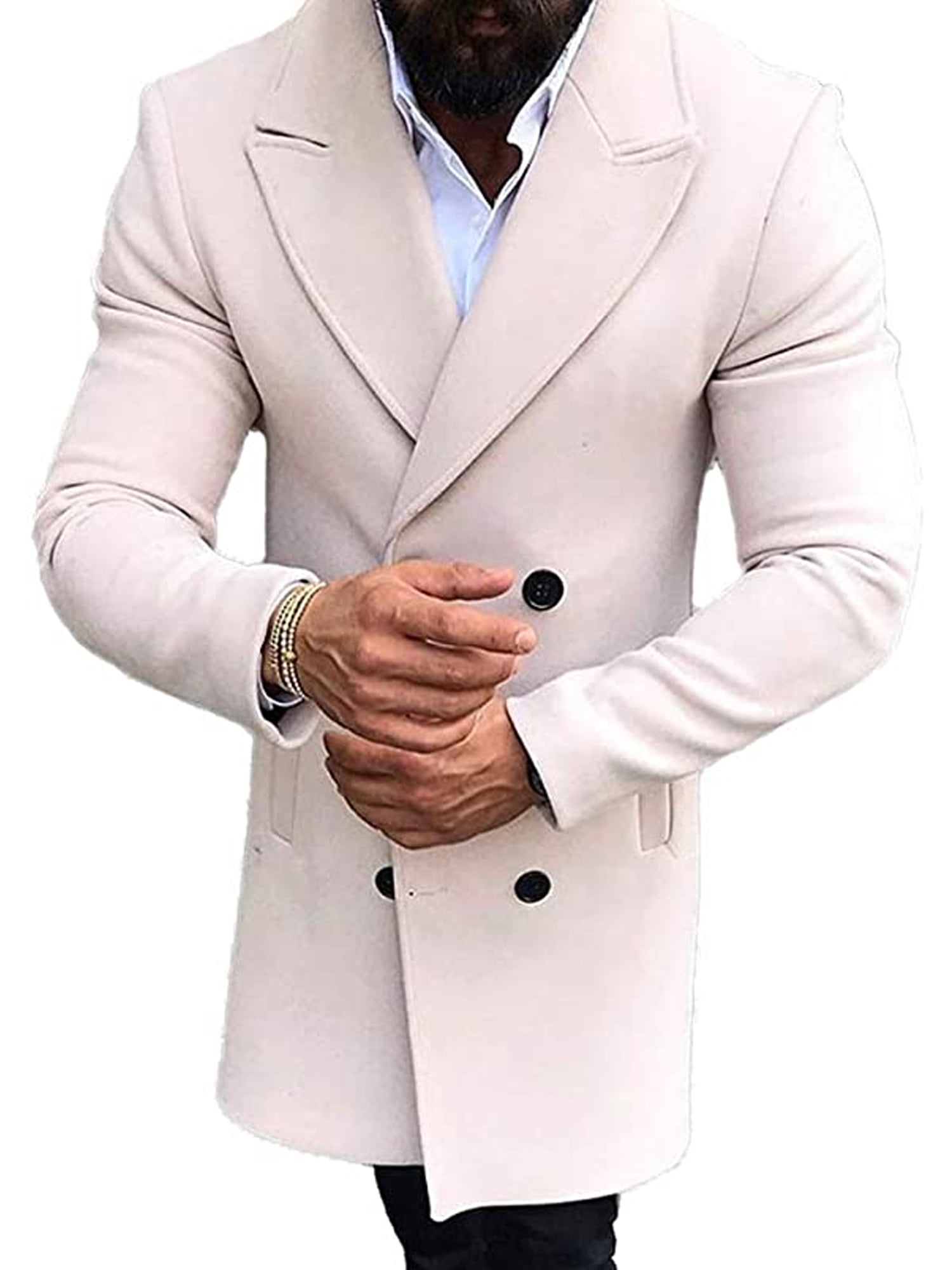 Keaac Mens Warm Wool Maxi Lapel Double-Breasted Long-Sleeved Pea Coat