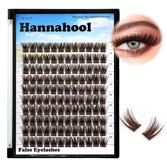 Hannahool 120 extensiones de pestañas individuales con rizo en D, tallo ancho, color marrón, para manualidades, mezcladas de 0.472-0.551 in, 0.551-0.630 in, 0.630-0.709 in, pestañas de volumen dramáti
