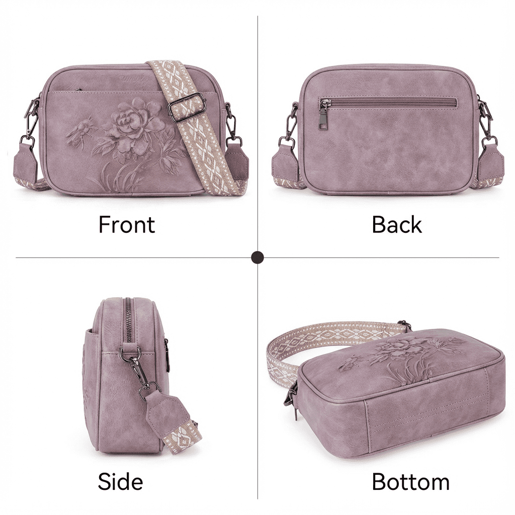 APHISON Crossbody Purse for Women, Rose Embossed Crossbody Phone Handbags with Adjustable Guitar Strap Hollow Everyday Crossbody Holiday Present Outfit Upgrade