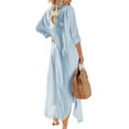 thumbnail image 2 of Frontwalk Ladies Shirt Dress Button Down Summer Beach Sundress Long Sleeve Maxi Dresses Women Kaftan Solid Color Sky Blue S, 2 of 3