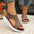 thumbnail image 2 of Rokment Women's Sparkly Rhinestones Comfortable Walking Sandals Slip on Air Cushion Arch Support Wedge Slingback Open Toe Platform Summer Shoes Breathable Beach Footwear Brown Size 9.5, 2 of 6