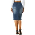 thumbnail image 3 of INSPIRE CHIC Women's Bodycon Midi Skirt High Elastic Waist Split Front Denim Pencil Skirt, 3 of 5