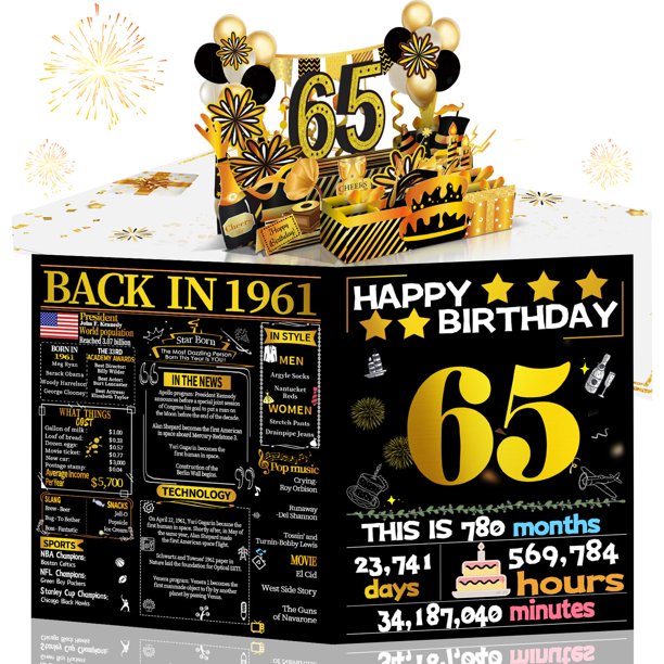 Tarjeta de cumpleaños Joycard 65th para mujeres y hombres con diseño desplegable en 3D
