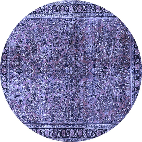 Ahgly Company Machine Washable Indoor Round Oriental Blue Traditional Area Rugs, 6' Round