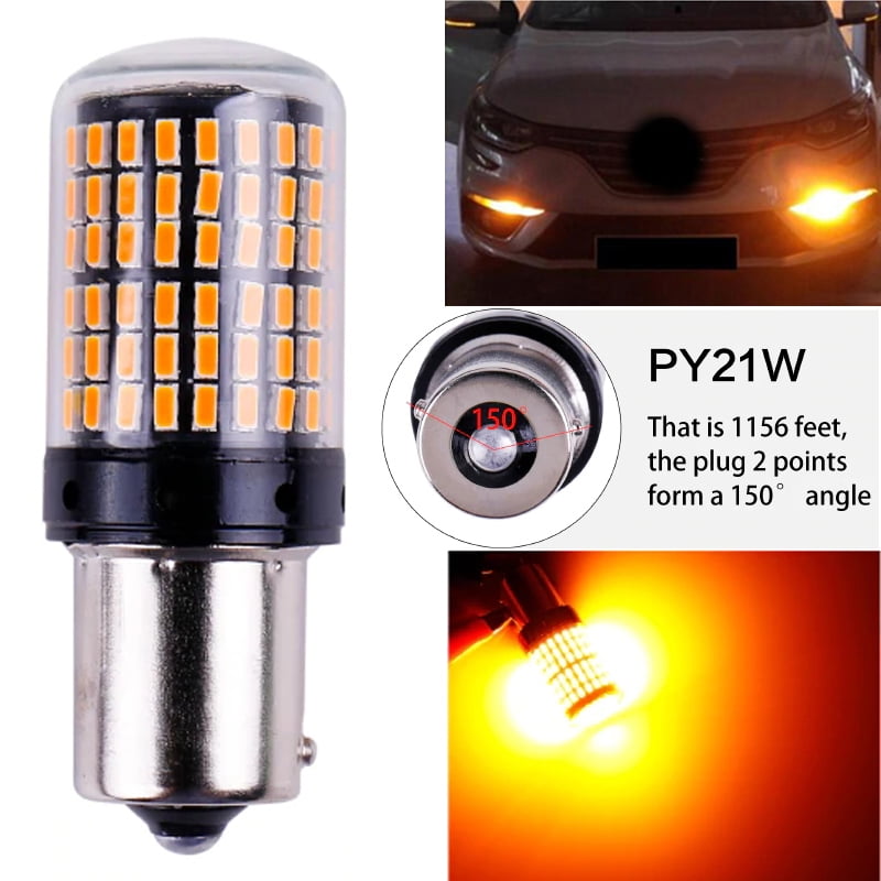 AMAZENAR 2-Pack 1056 BAU15S 7507 12496 5009 PY21W Extremely Bright Amber/Yellow LED Light 9-30V-DC AK-3014 39 SMD Replacement Bulbs For Turn Signal Lights Tail BackUp Bulbs 