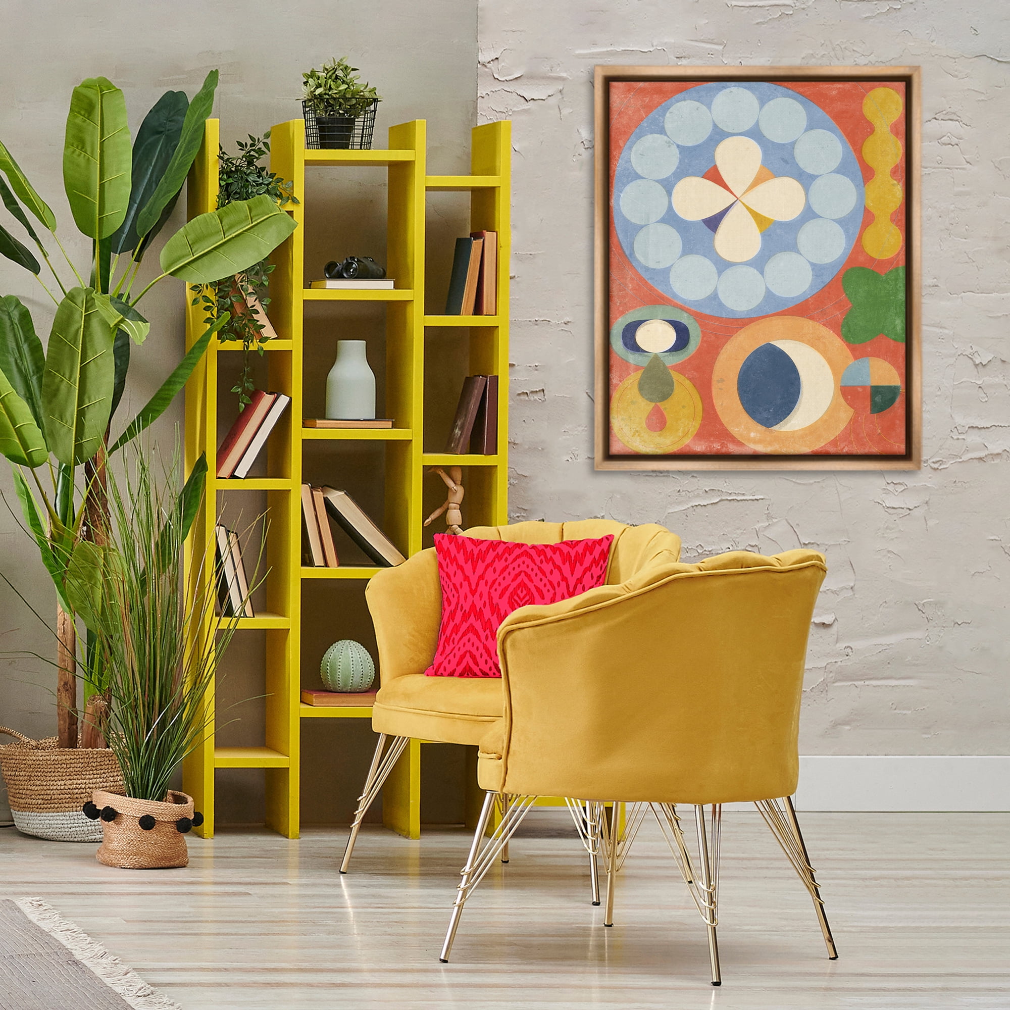Stupell Industries Retro Symbolic Shapes Abstract Painting Brown Floater Framed Canvas Art Print Wall Art, 25 x 31