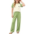 thumbnail image 2 of Amidoa Toddler Girls 2 Piece Outfits Summer Clothes T Shirt Cute Solid Color Ruffle Sleeve Short Sleeves Casual Pants Kids Clothing Sets Green Size 6, 2 of 8