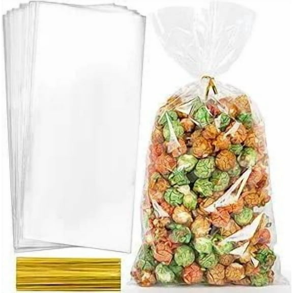 100pcs -Clear Cellophane Bags 6*12 With Ties Goodie Bags For Packaging Popcorn Party Favor Cookie Candy Bakery Plastic Gift Wrap