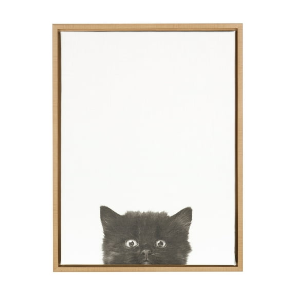 Kate and Laurel Sylvie Black Kitten Portrait Framed Canvas Wall Art by Simon Te Tai, 18x24 Natural