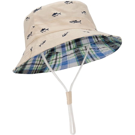 Zando Baby Sun Hat UPF 50+ UV Protection Summer Toddler Bucket Hat with Wide Brim Graphic Print for Boys Girls Fish Beige 6-12 Months