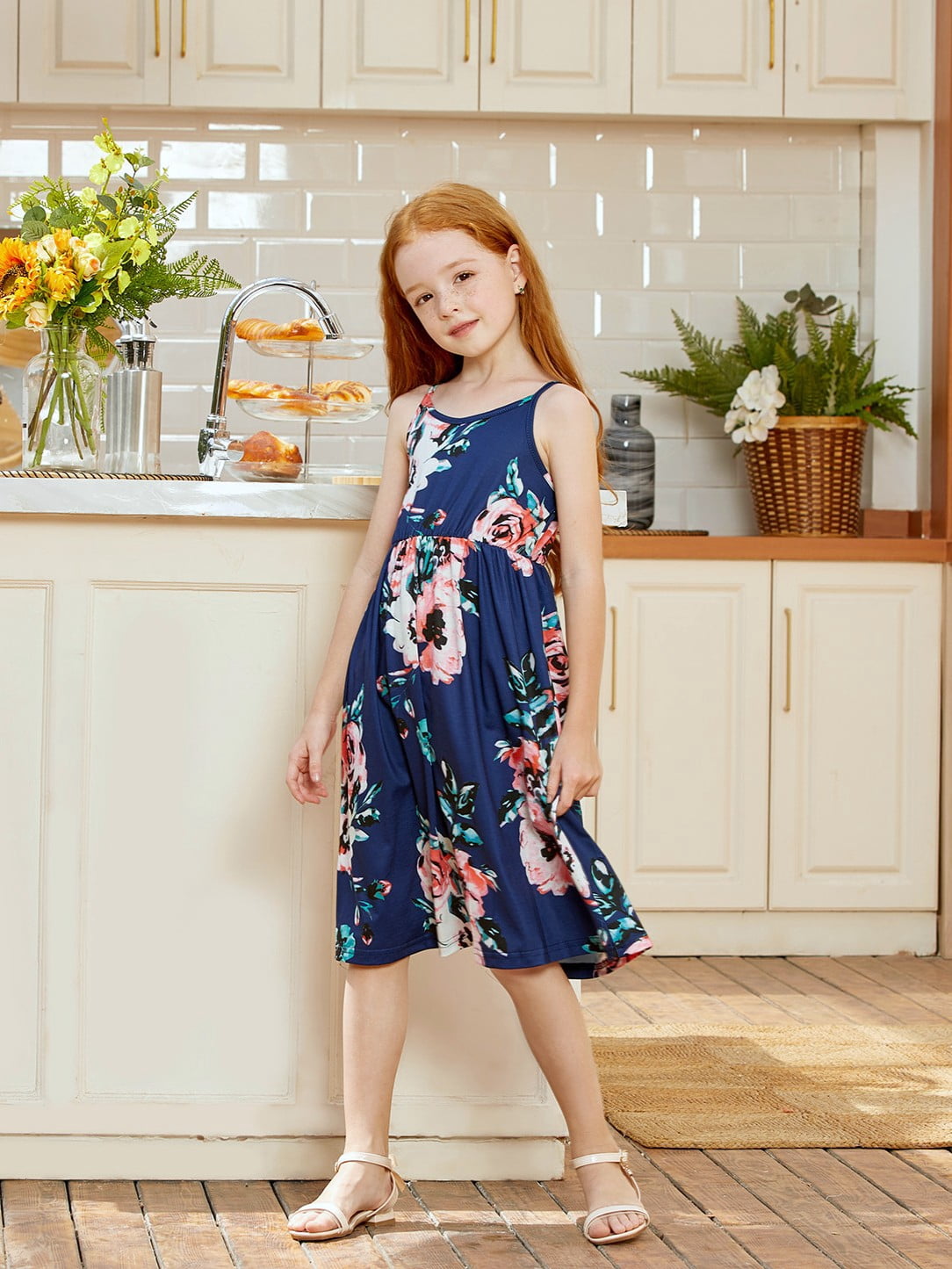 PatPat Women Dress Mommy and Me Dresses Family Matching Outfits Dark Blue Women Maxi Dress Floral Hawaiian Vacation Sling Sundresses for Women