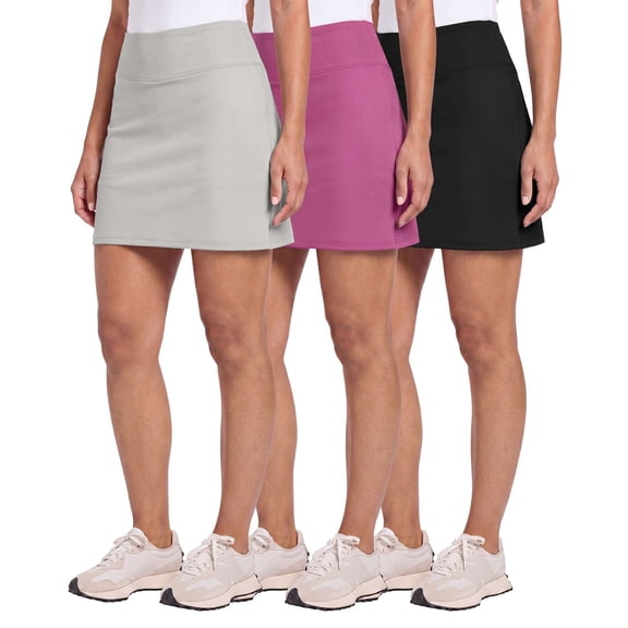 Real Essentials 3 Pack: Women's 16" Athletic Skort with Pocket - Skirt for Golf Tennis Gym Running (Available In Plus)