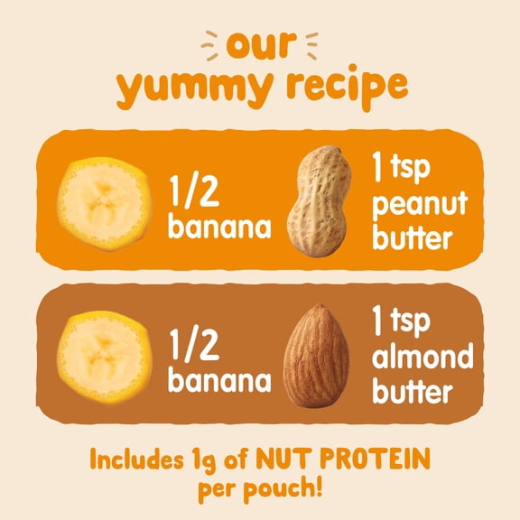 Happy Baby Organics Nutty Blends Stage 2, Bananas & Almond Butter and Bananas & Peanut Butter Organic Baby Food, 8 Ct