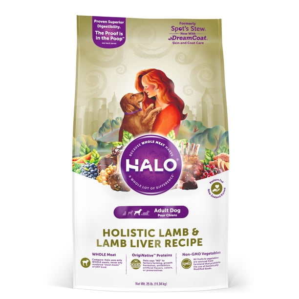 Halo Natural Dry Dog Food, Lamb & Lamb Liver Recipe, 25Pound Bag