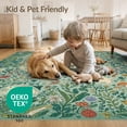 thumbnail image 4 of ODIKA 3'x5' Mint Green Meadow Lily Washable Throw Rug Whimsical Nature Scene With Floral And Fauna Motifs for Entryway, Kitchen, Mudroom, Stain Resistant, Low Profile, Non-Slip, 4 of 7