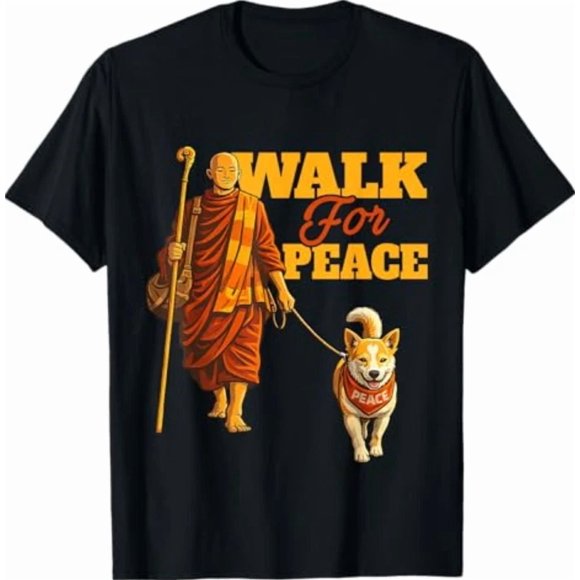 T-Shirt Unisexe Peace Walking Monks and Aloka Dog Zen Buddhist Art NG7027, P-5TG