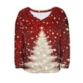 thumbnail image 5 of Womens Tops Christmas Printed Long Sleeved V-neck Loose Casual Coarse Woven Pit Stripe Hoodie Top,Blouse for Women Red M, 5 of 6