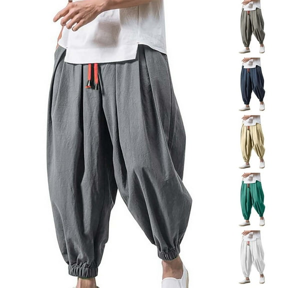 Summer Harem Pants for Men with Pockets Loose Fit Stretchy Drawstring Trousers Lightweight Breathable Casual Outfits Running Sports Clothes