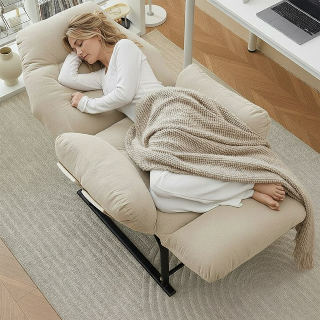 BEJOLO 2-in-1 Recliner and Office Chair, Ergonomic Computer Desk Chair with Foldable Design for Naps, Home Living Room and Gaming Relax, Beige