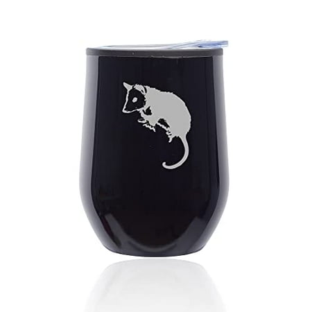 

Stemless Wine Tumbler Coffee Travel Mug Glass with Lid Opossum (Black Midnight)