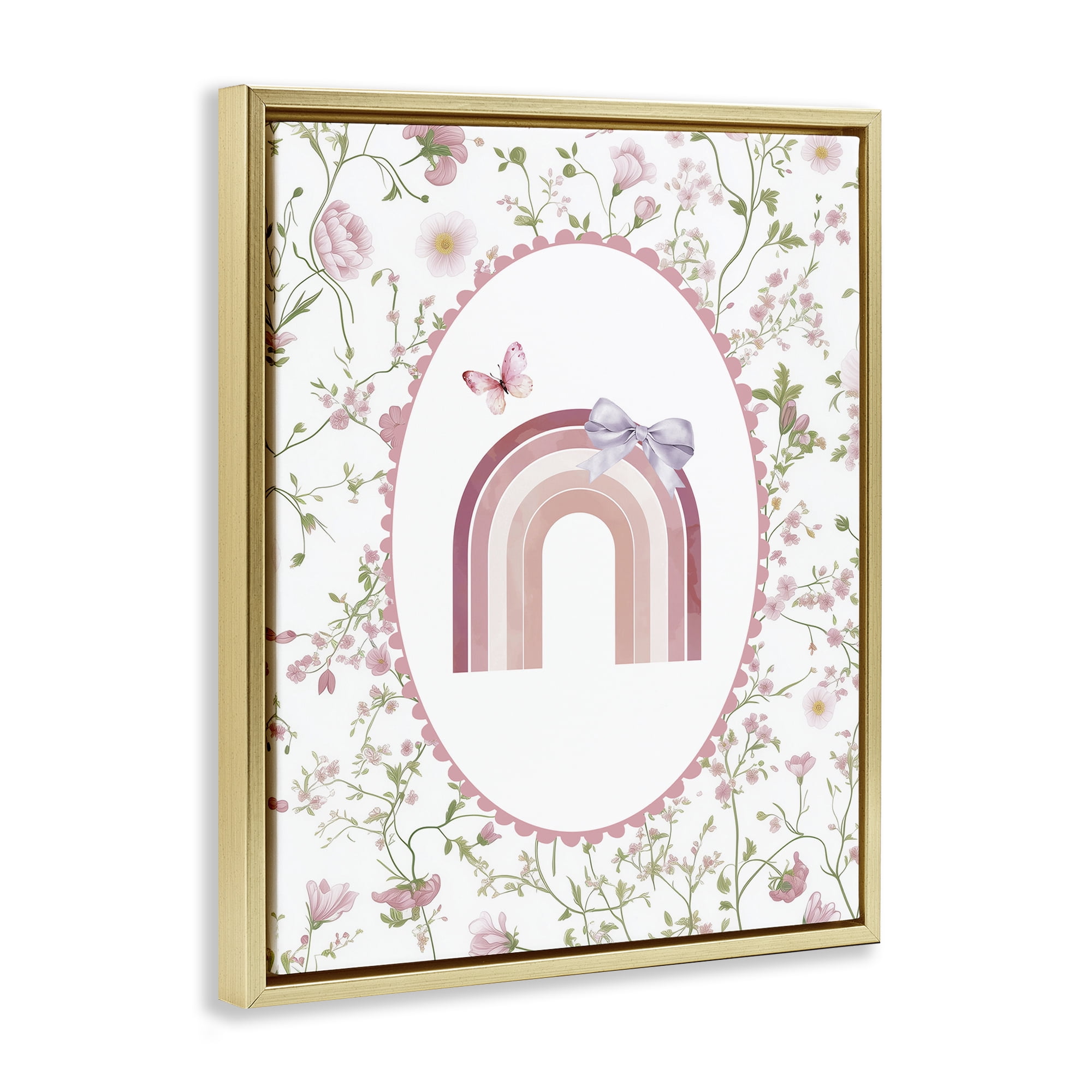 Stupell Industries Floral & Ribbon Rainbow Gold Framed Floater Canvas Wall Art, design by Christine Simpson Art