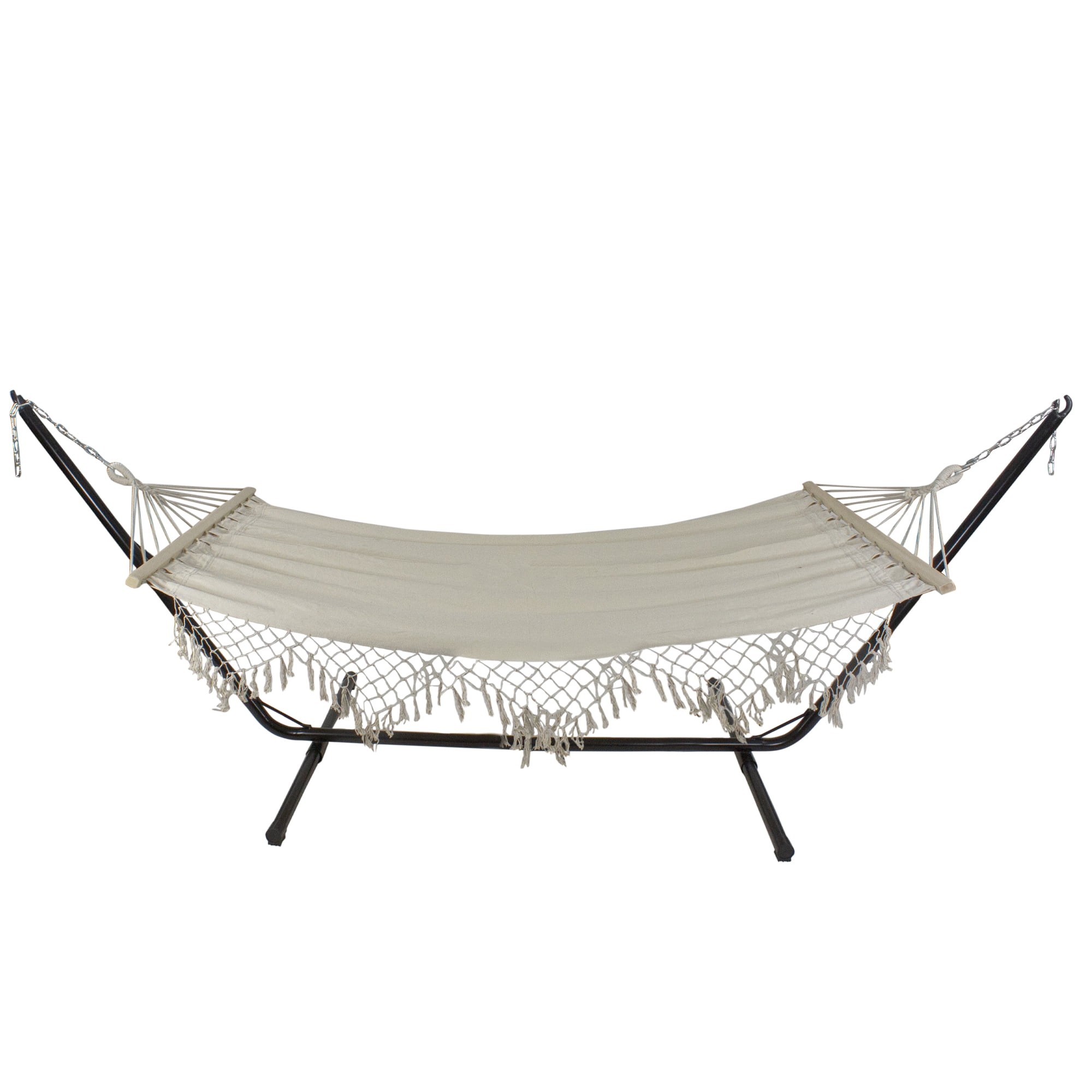 Northlight Macrame Cotton Hammock with Wooden Bars - 78" x 47" - Beige