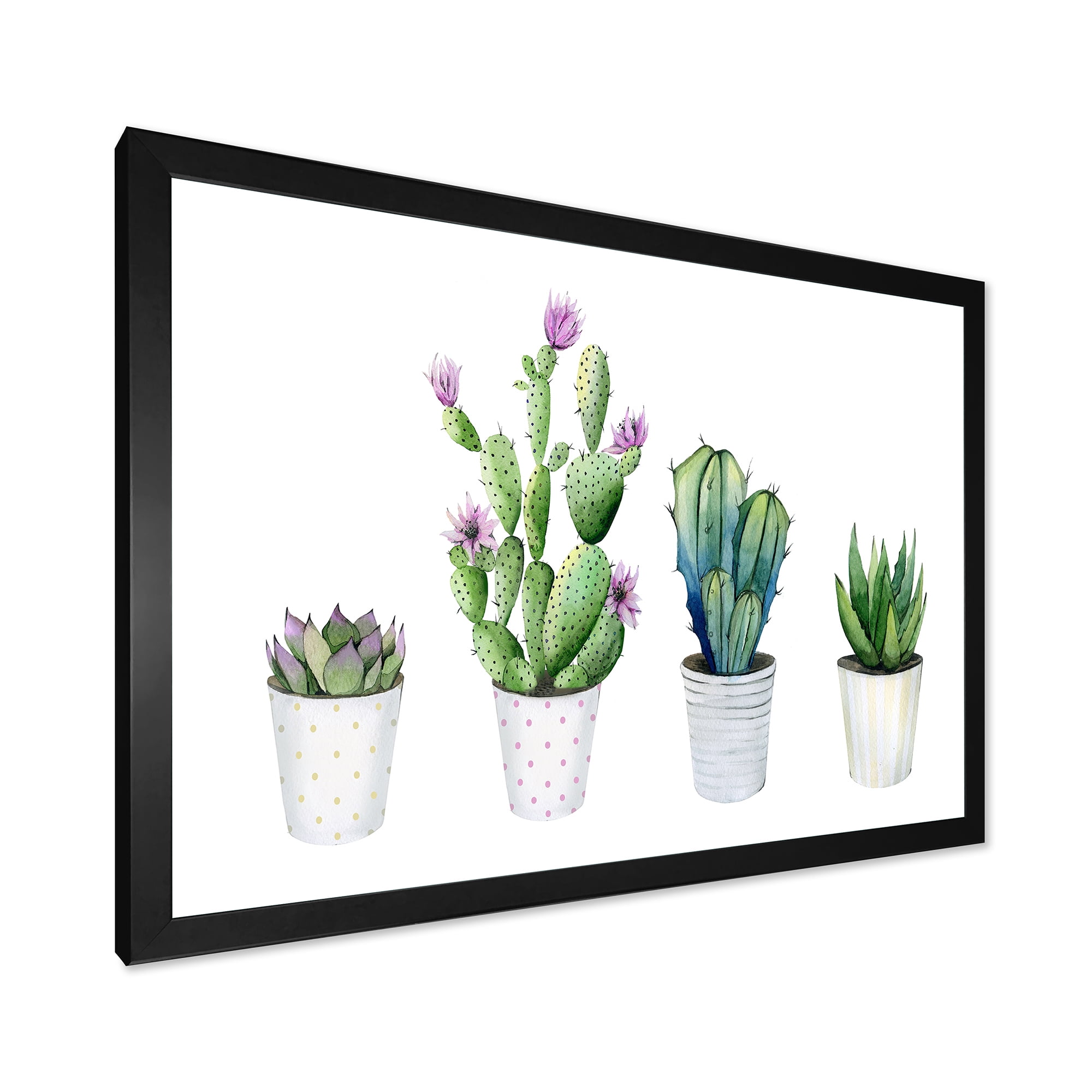 Designart 'Aloe Vera Cactus Succulent Home Plants In The Pots' Farmhouse Framed Art Print