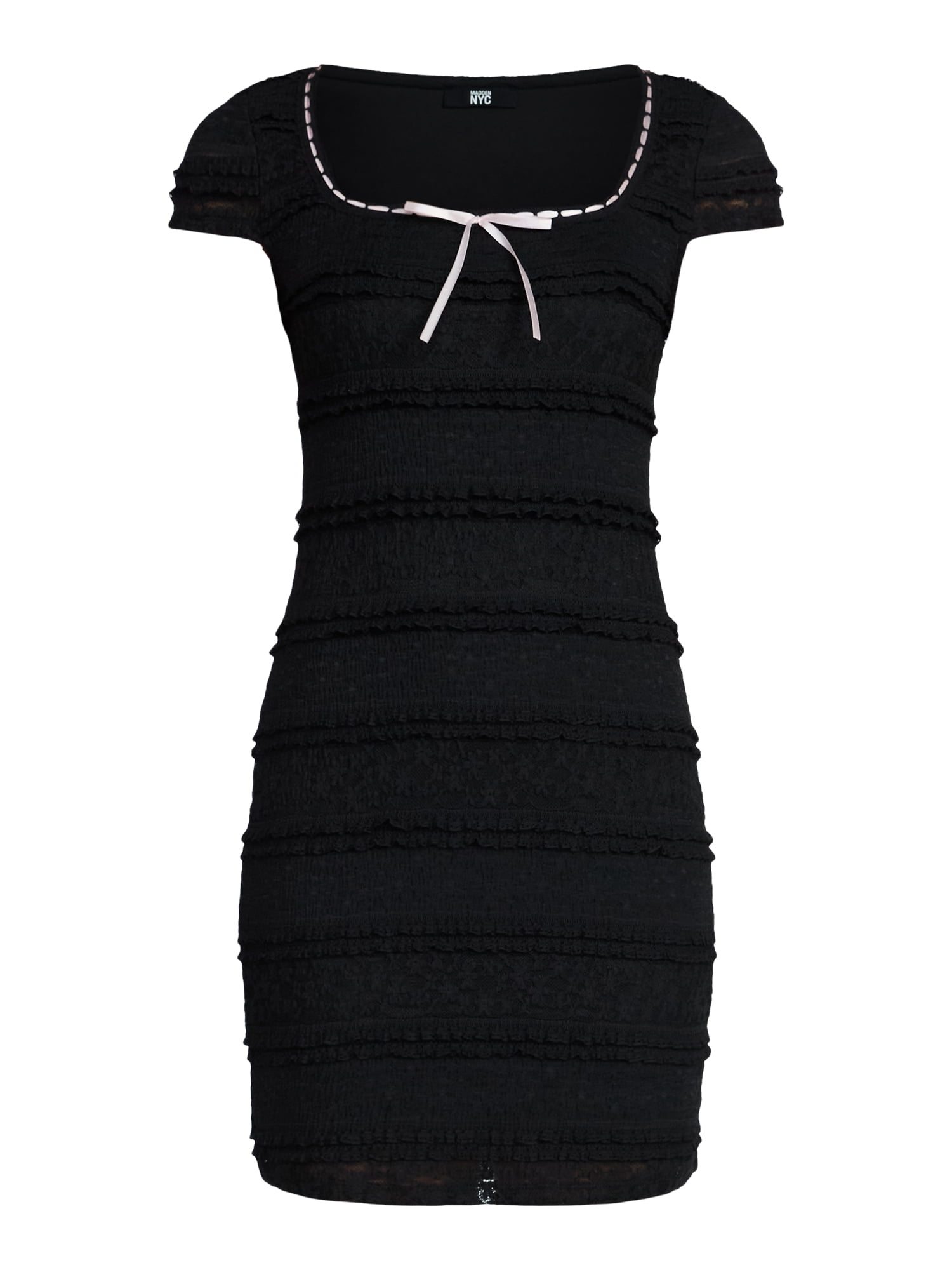 Madden NYC Women’s Texture Lace Mini Dress with Short Sleeves, Sizes XXS-XXL