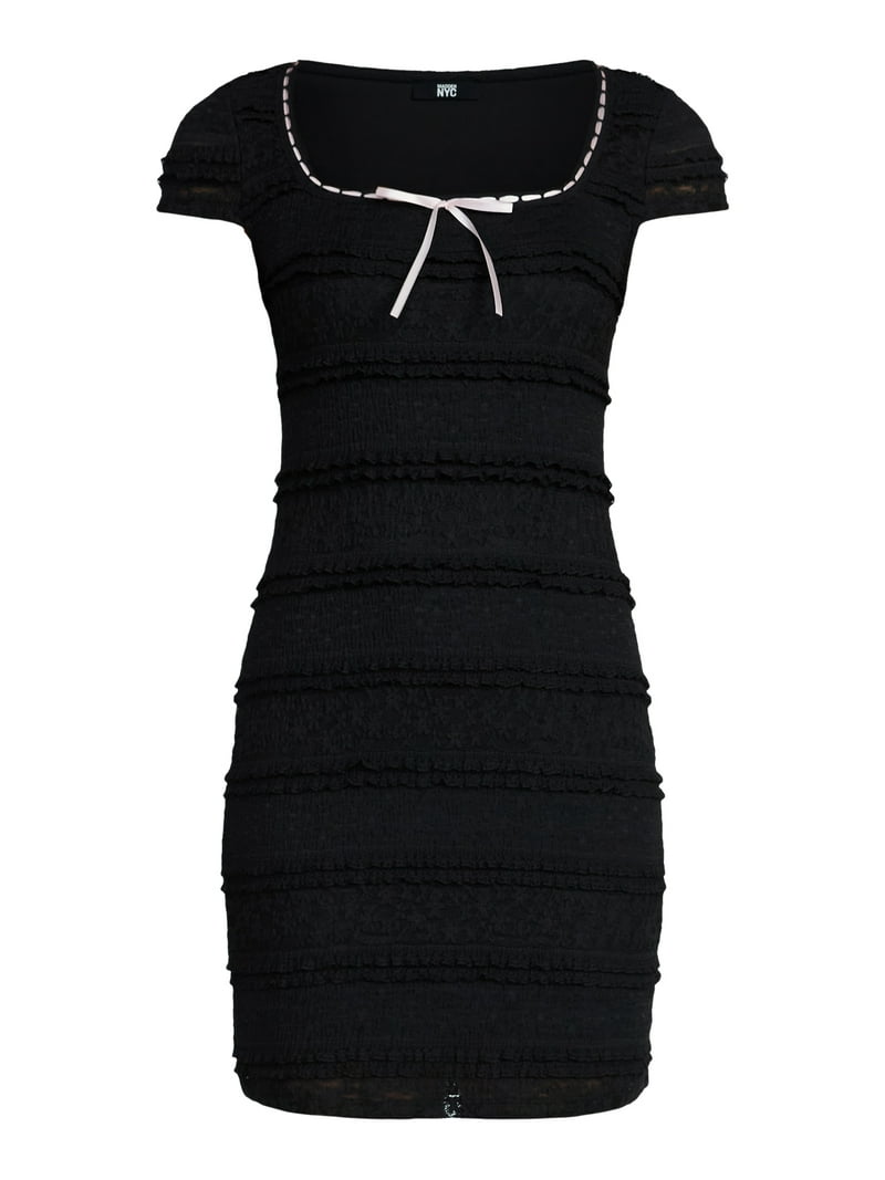 Madden NYC Women's Texture Lace Mini Dress with Short Sleeves