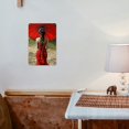 thumbnail image 3 of Vintage 8" x 12" Metal Wall Art - Elegant Traditional Attire with Red Umbrella and Floral Design, Retro Aluminum Decor for Home Bar or Club, Metal Wall Art Decor, 3 of 8