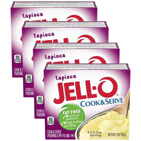 Jell-O Fat Free Cook & Serve Tapioca Pudding, 3 oz Box (Pack-4)