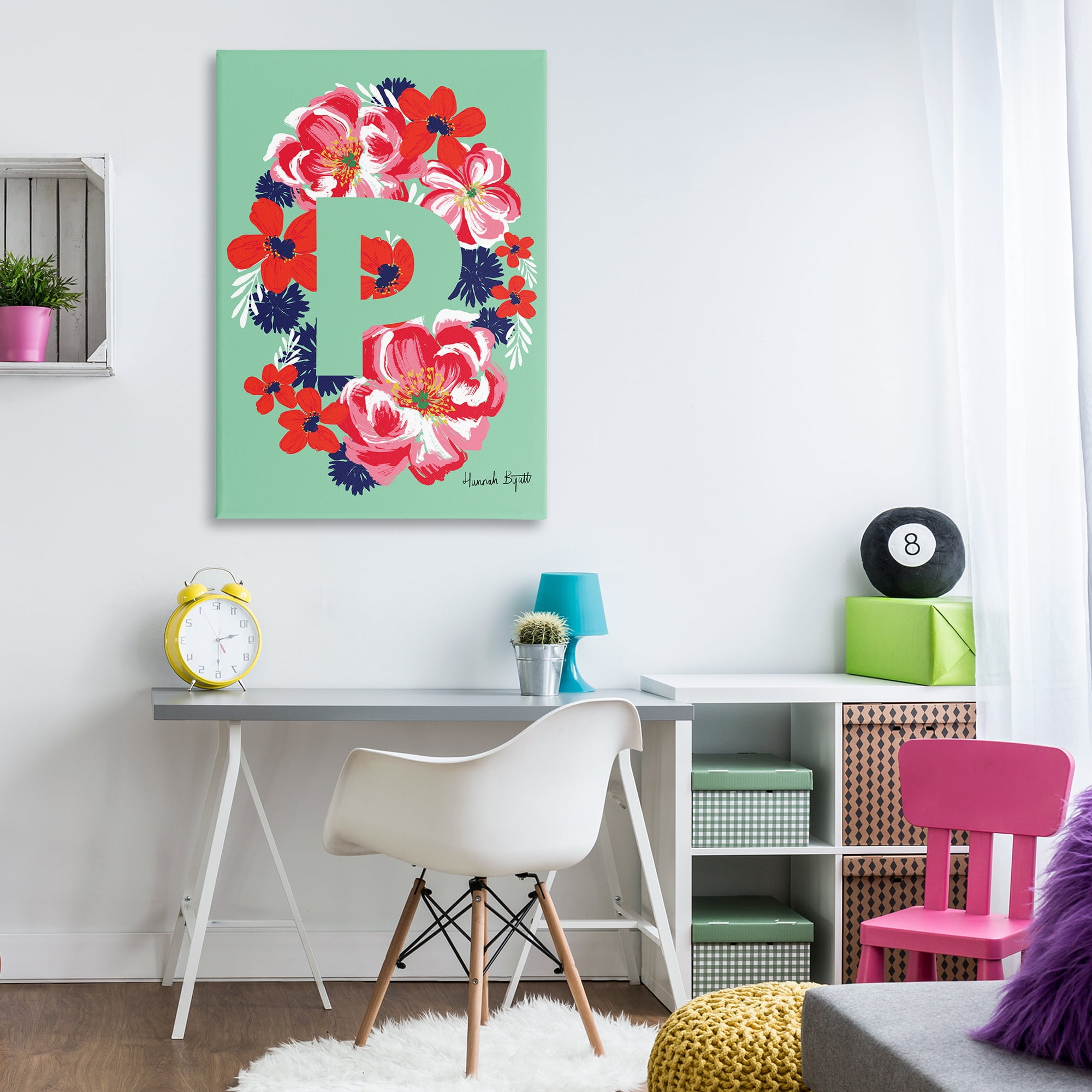 Stupell Industries Floral Bloom Letter P Botanical & Floral Painting Gallery Wrapped Canvas Art Print Wall Art, 30 x 45