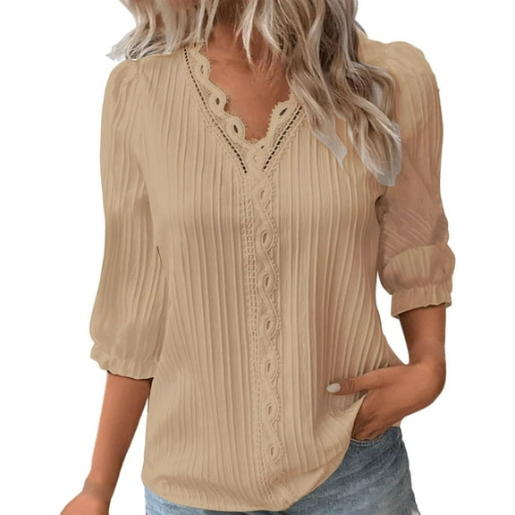 Enjoytime Women's 2025 Fashion Tops Solid Color Crew Neck 3/4 Sleeve Cute Shirts Basic Business Work Blouses