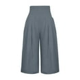 thumbnail image 4 of Mohiass Capri Pants for Women Plus Size Smocked Summer Womens Capri Pants Wide Leg High Waisted Cotton Linen Womens Capri Pants with Pockets Gray L, 4 of 6