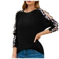 thumbnail image 2 of Abcnature Women Fashion O-Neck Leopard Print Long Sleeve T-Shirt Off Shoulder Sweater Plus Size Tops for Ladies Autumn Winter Casual Loose Tunic Blouse Black M, 2 of 4
