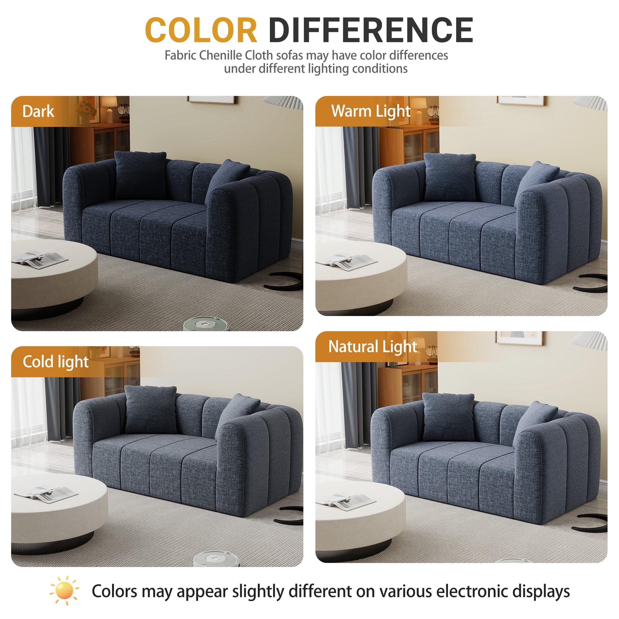 Meeyar Loveseat Sofa with 2 Cushions, 65" Modern Bubble Couch 2 Seater for Living Room, Blue