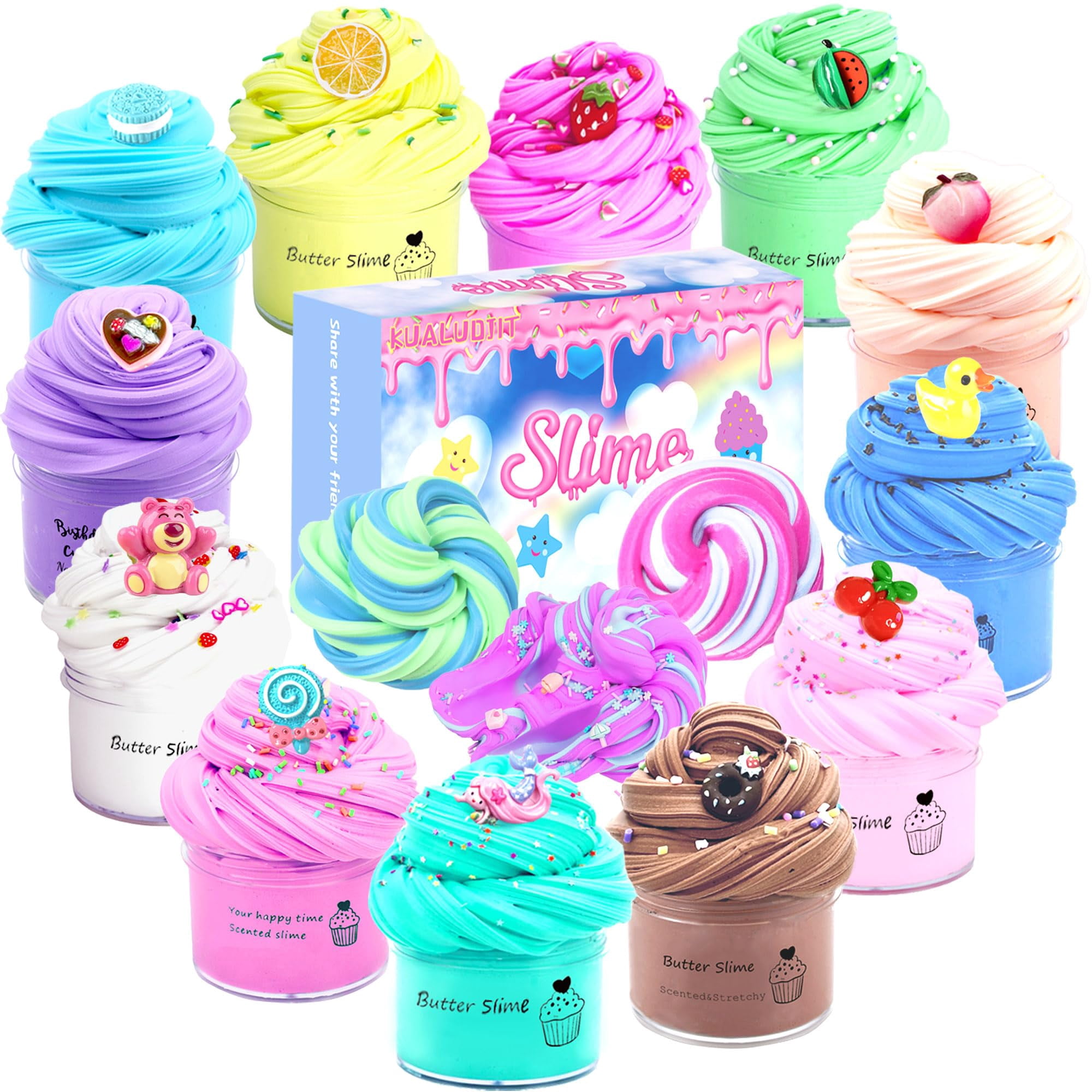 12 Pack Slime kit,DIY Butter Slime,Stress Relief Toys,Craft Toy, for Girl and Boys Party Favors,Easter Basket Fillings and Birthday Gift