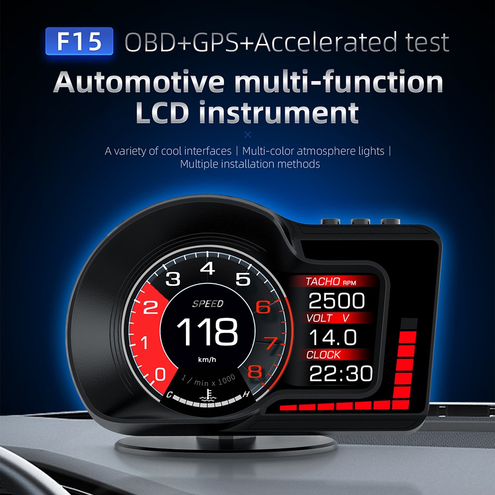 F15 OBD2 Car Smart Speed Mileage Meter LCD Display EOBD Car HUD ...