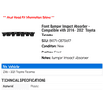 thumbnail image 2 of Front Bumper Impact Absorber - Compatible with 2016 - 2021 Toyota Tacoma 2017 2018 2019 2020, 2 of 2
