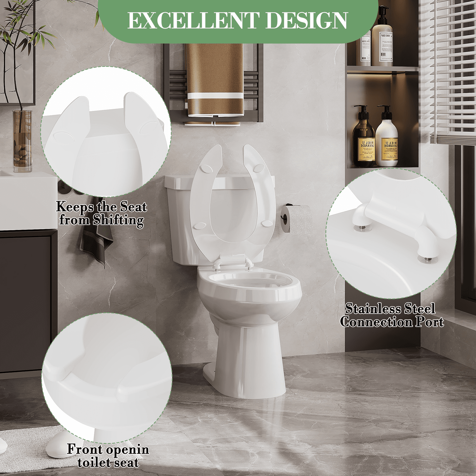 Durable Round Toilet Seat with Slow Soft Close - Easy to Install and Clean,Never Loosens - Fits Most Round Toilets 17in