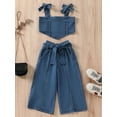 thumbnail image 2 of Honganda Girl's Two-Piece Suit, Backless Denim Sling Tops + Wide-Leg Slit Pants, 2 of 9
