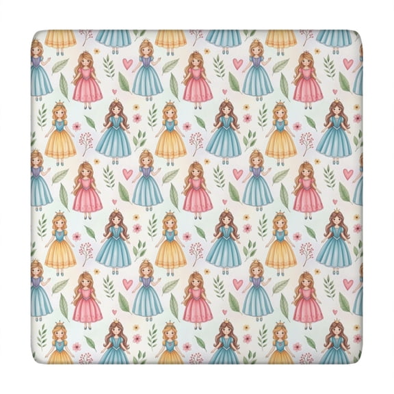 White Princess & Leaf Pattern Square Fitted Tablecloth with Elastic Edge,Square Table Cover,Washable Elastic Table Cover for Home Kitchen Party Decor 34"x34"