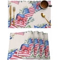 thumbnail image 2 of 4th Of July Placemats Set of 4, Washable Woven Burlap Cloth Fabric Placemat for Square/Rectangle/Round/Oval Dining Table, Easy Clean Place Mats for Toddlers, Kids Green Eucalyptus Leaves Stripes Stars, 2 of 6