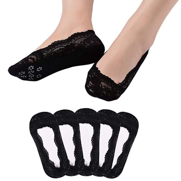 Lace No Show Socks Women, 5 Pairs Low Cut Liner Socks Casual Non Slip, Breathable Moisture Wicking, Invisible Under Shoes for Daily Wear